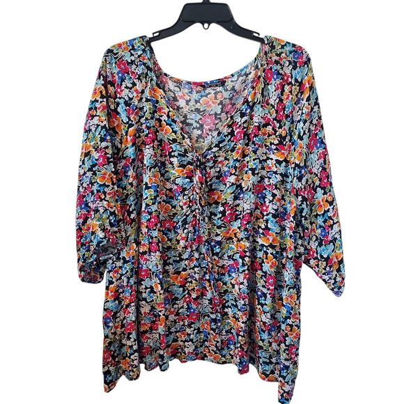 BLOOMCHIC Womens Floral Print Short Sleeve Blouse Plus Size 30 5X - Picture 1 of 3